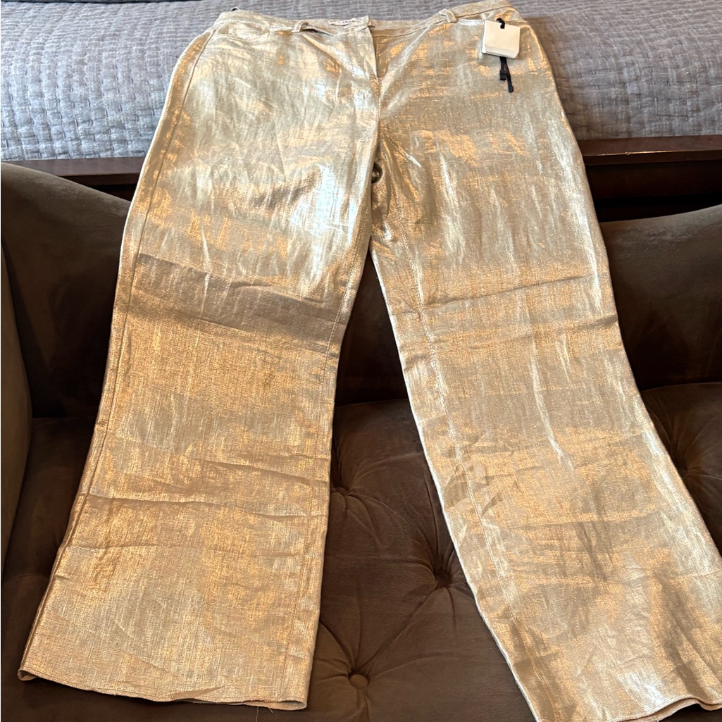 Nwt Max Mara Silver Wide-Leg Women's Linen Jeans 44